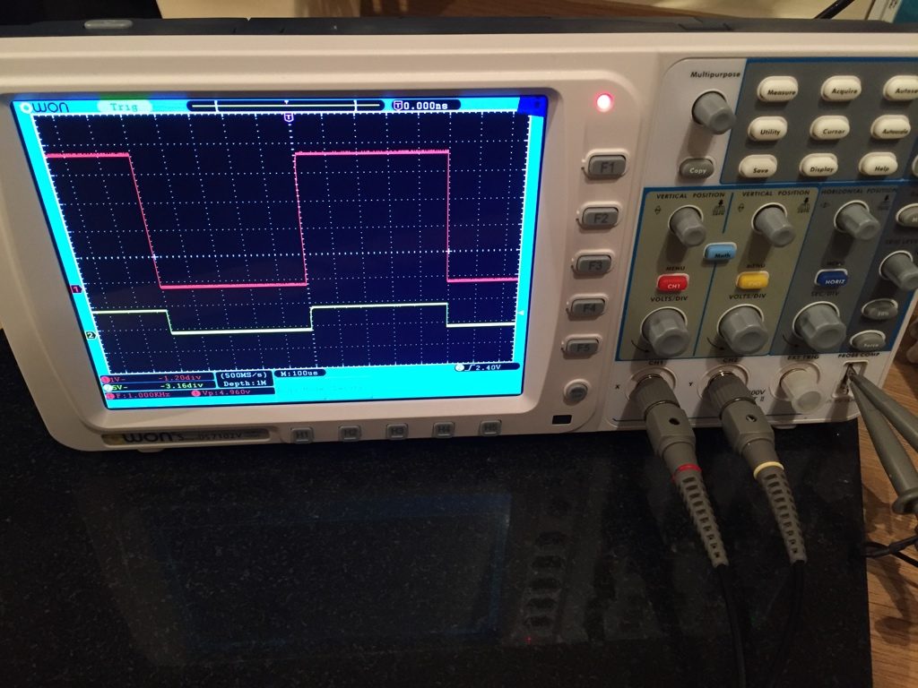 Running the oscilloscope through another test after last night peculiarities.