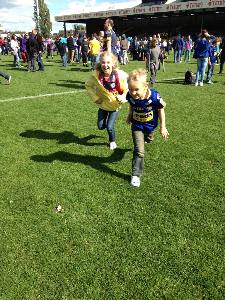 Our little rhinos running around headingley stadium pitch. Bless