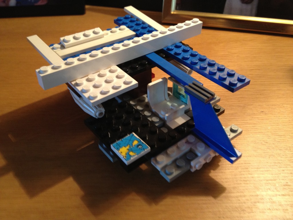 The apprentices attempt. Less practical as a flying machine, but more fun I think. #Lego